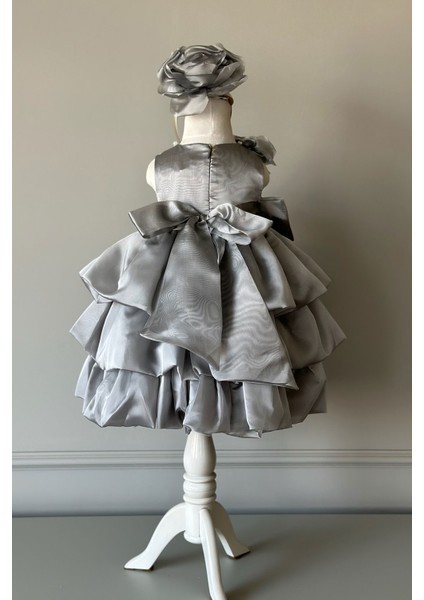 Özel Tasarım Kız Çocuk Elbise, Çiçek ve Inci Detaylı, Fiyonklu, Saç AKSESUARLI_M1125 fırsatları