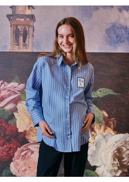 Lcw Comfort Mavi Çiçekli Oversize Poplin Kadın Gömlek fiyatları