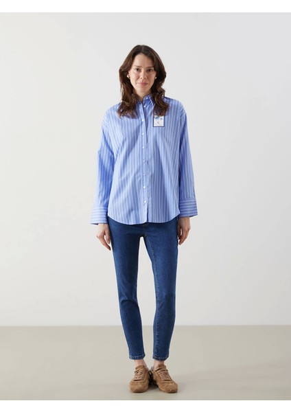Lcw Comfort Mavi Çiçekli Oversize Poplin Kadın Gömlek fırsatları