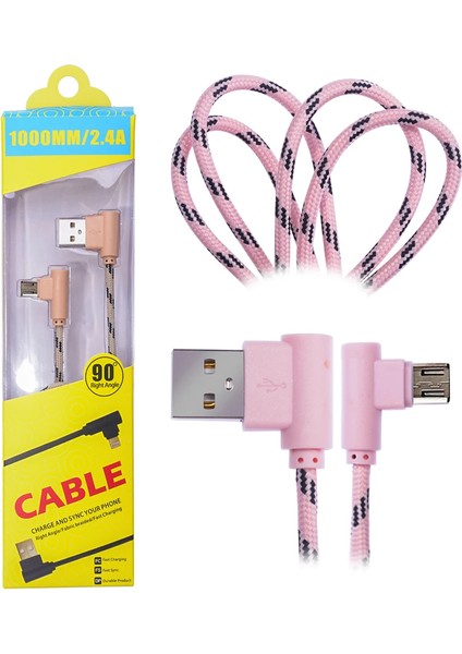 Ally Micro USB Eğik Başlı Halat USB Kablo 1METRE-(1903) - KT9692-2188 modelleri