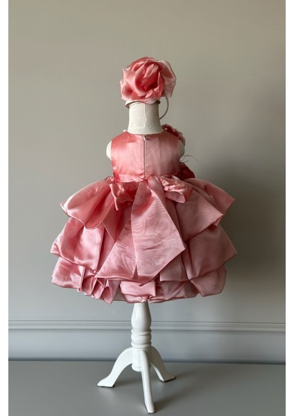 Özel Tasarım Kız Çocuk Elbise, Çiçek ve Inci Detaylı, Fiyonklu, Saç AKSESUARLI_M1125 fiyatları