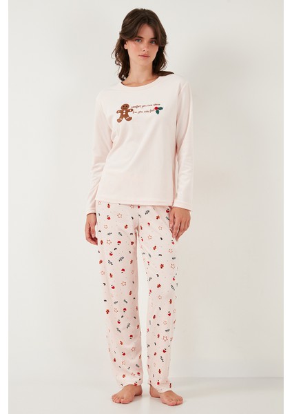 Desenli Regular Fit Bisiklet Yaka Uzun Kollu Pijama Takımı Bayan Pijama Takımı 65713312