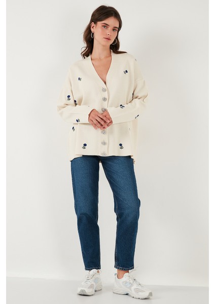 Oversize Fit Desenli V Yaka Triko Hırka Bayan Hırka 4616193 fiyatları