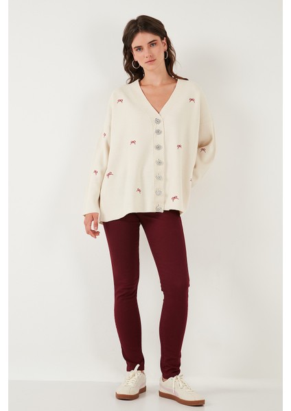 Oversize Fit Desenli V Yaka Triko Hırka Bayan Hırka 4616193 modelleri