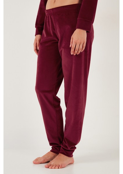Standart Fit Bisiklet Yaka Yumuşak Kadife Pijama Takımı Bayan Pijama Takımı 6094202 indirimleri