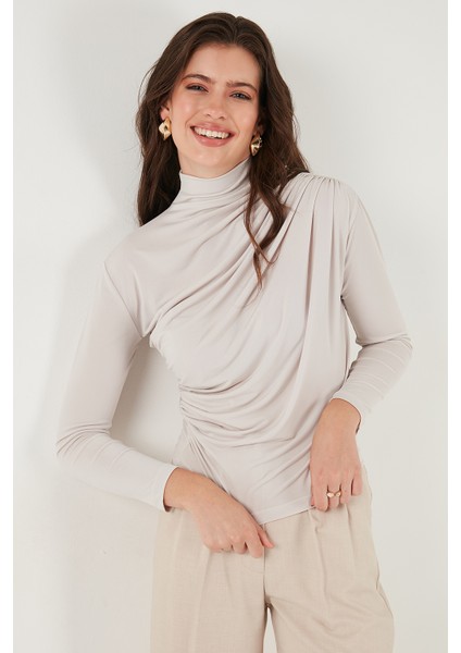 Streç Büzgü Detaylı Slim Fit Dik Yaka Bluz Bayan Bluz 669925 indirimleri