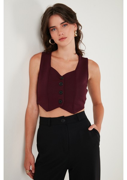 Slim Fit Kalp Yaka Düğmeli Kalın Askılı Crop Yelek Bayan Yelek 5865497 fırsatları