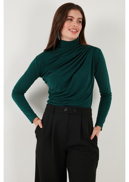 Streç Büzgü Detaylı Slim Fit Dik Yaka Bluz Bayan Bluz 669925 modelleri