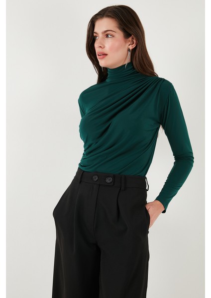 Streç Büzgü Detaylı Slim Fit Dik Yaka Bluz Bayan Bluz 669925 indirimleri