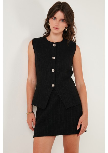 Pamuk ve Yün Karışımlı Slim Fit Bisiklet Yaka Tüvit Yelek Bayan Yelek 611YE00059