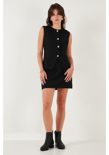 Pamuk ve Yün Karışımlı Slim Fit Bisiklet Yaka Tüvit Yelek Bayan Yelek 611YE00059 fiyatları