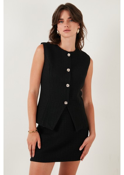 Pamuk ve Yün Karışımlı Slim Fit Bisiklet Yaka Tüvit Yelek Bayan Yelek 611YE00059 modelleri