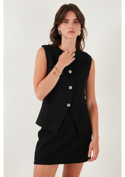 Pamuk ve Yün Karışımlı Slim Fit Bisiklet Yaka Tüvit Yelek Bayan Yelek 611YE00059 fırsatları