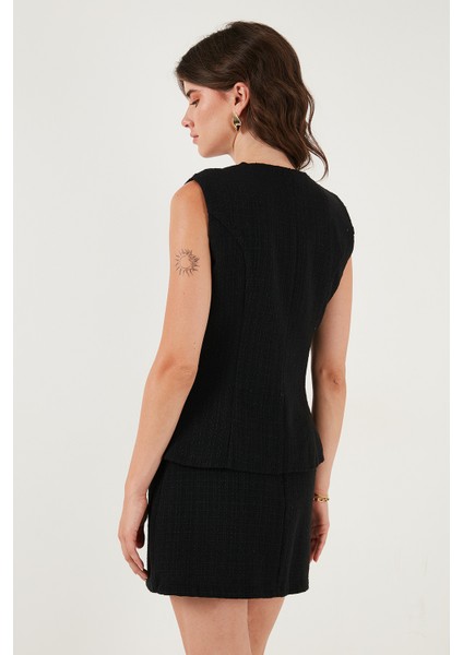 Pamuk ve Yün Karışımlı Slim Fit Bisiklet Yaka Tüvit Yelek Bayan Yelek 611YE00059