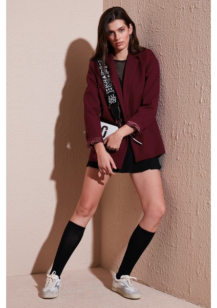 Standart Fit Mono Yaka Desenli Astar Detaylı Blazer Ceket Bayan Ceket 6524003