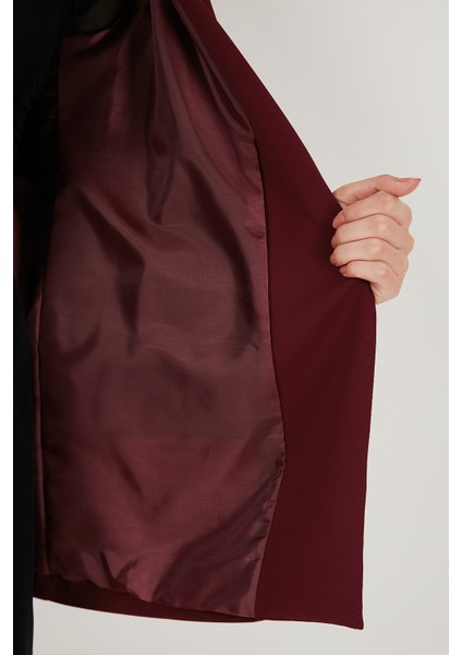 Standart Fit Mono Yaka Desenli Astar Detaylı Blazer Ceket Bayan Ceket 6524003