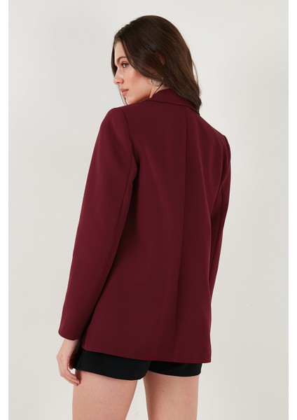 Standart Fit Mono Yaka Desenli Astar Detaylı Blazer Ceket Bayan Ceket 6524003