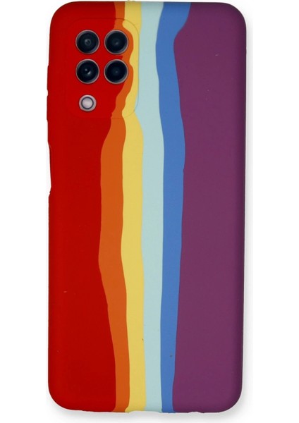 Samsung Galaxy A22 Kılıf Ebruli Lansman Silikon - Kırmızı-Mor - KT8906-3422