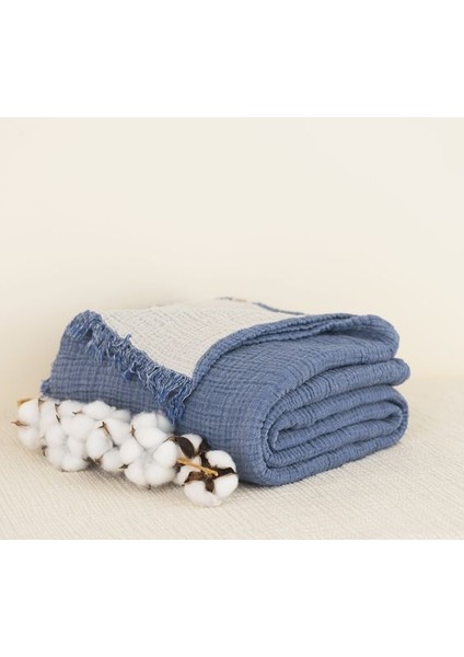 HB&Victory Müslin %100 Pamuk 4 Katlı Yatak Örtüsü İndigo Renk Tek Kişilik 160X230 Cm.