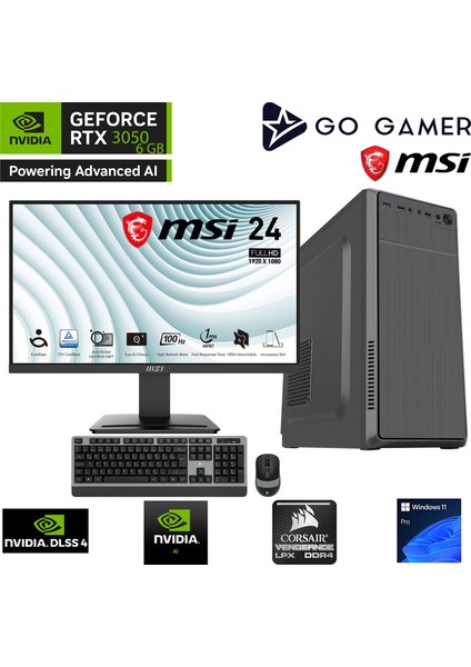 S187D Intel Core I5 11400F / 16GB 3200MHZ / 512GB Nvme SSD 3300-3100MB-SN / RTX3050 6gb / Msı 24" 100Hz. / Windows 11 Pro Masaüstü Bilgisayar