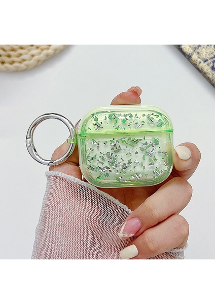 Apple Airpods 3 Için Darbeye Dayanıklı Epoksi Pc Kasa Anti-Drop Bluetooth Kulaklık Kapağı Halka Tokalı-Yeşil (Yurt Dışından)