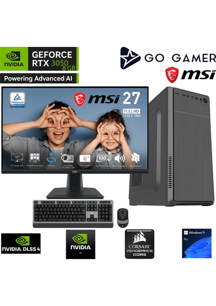 S683D Intel Core I7 14700F / 32GB 5200MHZ Ddr5 / 1tb Nvme SSD 5000-3600MB-SN Gen4 / RTX3050 8gb / Msı 27" 100Hz / Windows 11 Pro Masaüstü Bilgisayar