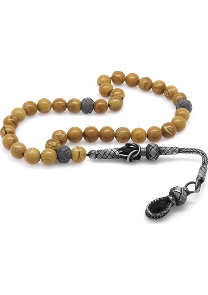 1000 Ayar Kazaz Püsküllü Küre Kesim Kahverengi Jasper Doğaltaş Tesbih