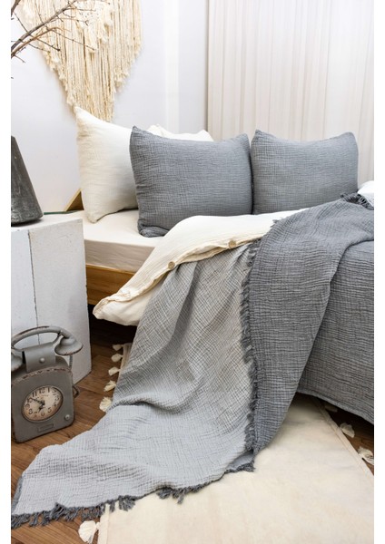 Hb&victory Müslin %100 Pamuk 4 Katlı Antrasit Renk Yatak Örtüsü Tek Kişilik 160X230 Cm. modelleri