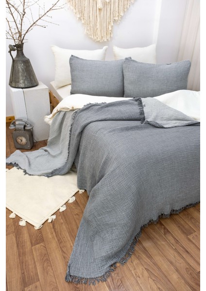 Hb&victory Müslin %100 Pamuk 4 Katlı Antrasit Renk Yatak Örtüsü Tek Kişilik 160X230 Cm. indirimleri