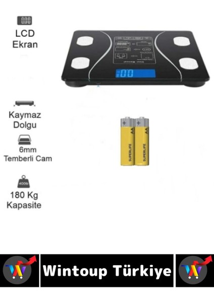 Premium Yağ Kas Su Kemik Ölçümü 180 kg Kapasite Bluetooth Kontrollü Dijital LCD Ekran Akıllı Tartı modelleri