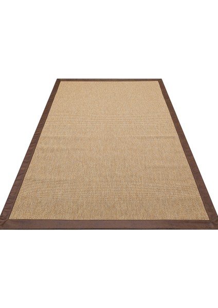 Kahverengi Çerçeveli Etnik Modern Desenli Poliproplen Hav Vermeyen Leke Tutmayan Kolay Temizlenen Yumuşak Makine Salon Yolluk Mutfak Halı indirimleri