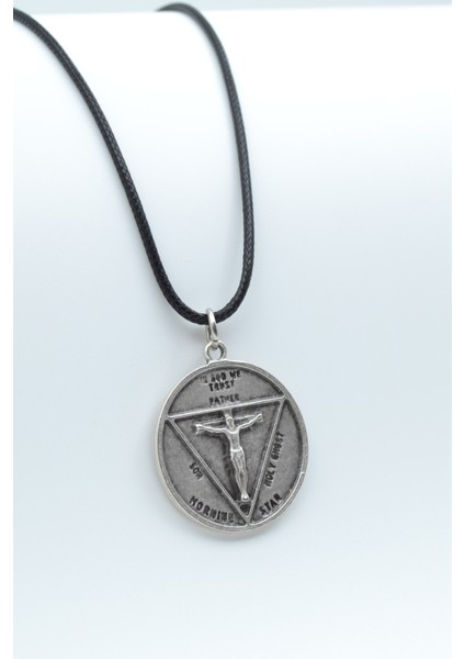 Pagan - Keçi Şeytan - Hz. İsa Gümüş Kaplama Deri İp Kolye