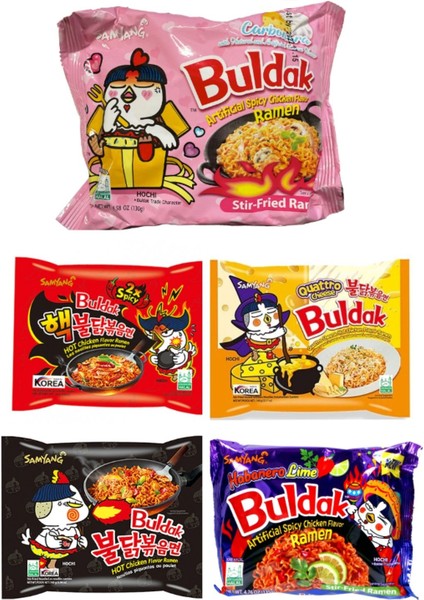 Buldak Ramen 5 Flavor Combo (Carbo + 2x Spicy + Cheese + Acılı + Habanero Lime )