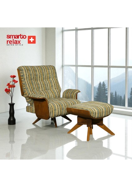 Relax TV Koltuğu Berjer (Çok Renkli) – Genova Eleganza (Berjer + Puf), Döner Mekanizmalı, Ergonomik, Kadife/Şönil Kumaş, Dekoratif Tekli Koltuk (Salon/Oturma Odası)