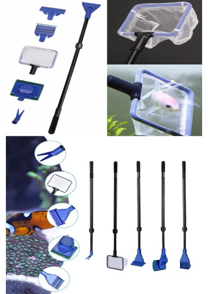 5 In 1 Uzun Saplı Akvaryum Cam Pislik Temizleme Bakım Seti Sünger Silecek Balık Kepçesi fiyatları