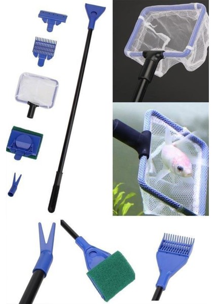 5 In 1 Uzun Saplı Akvaryum Cam Pislik Temizleme Bakım Seti Sünger Silecek Balık Kepçesi modelleri