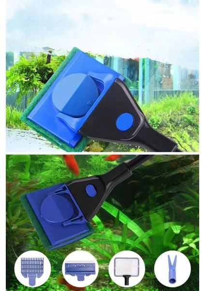 5 In 1 Uzun Saplı Akvaryum Cam Pislik Temizleme Bakım Seti Sünger Silecek Balık Kepçesi fırsatları