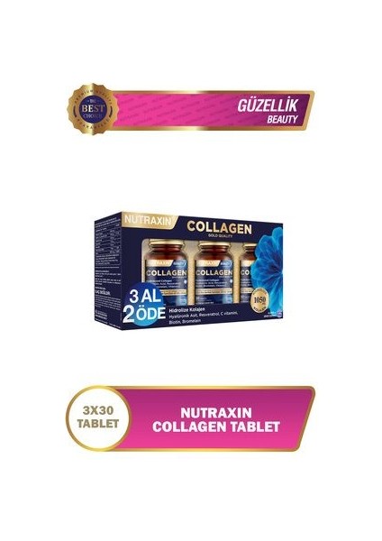 Beauty Gold Kolajen Takviyesi - 30 Tablet, Hidrolize Kolajen, C Vitamini, Biotin ve Çinko ile Zenginleştirilmiştir, Türkiye Menşeli fiyatları