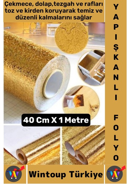 Kolay Temizlenir Yağ Kir Koruyucu Mutfak Tezgah Çekmece Dolap Gold Yapışkanlı Folyo 40 cm x 1 Metre