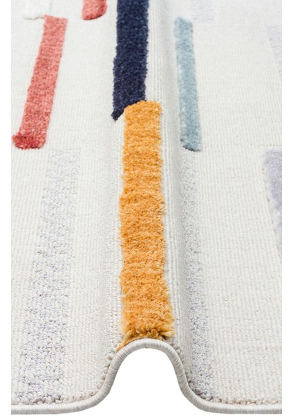 Mellieha Ekru Çizgili Etnik Modern Desenli Hav Vermeyen Leke Tutmayan Kolay Temizlenen Yumuşak Makine Salon Yolluk Mutfak Halı modelleri