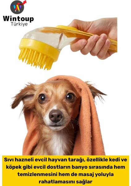 Ergonomik Kedi Köpek Banyo Temizlik Masaj Etkili Zararsız Silikon Sıvı Hazneli Evcil Hayvan Tarağı