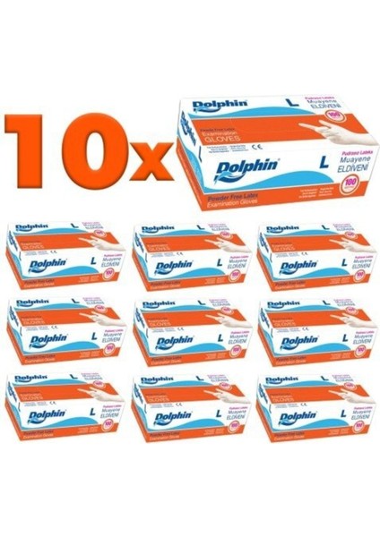 10 Kutu Beyaz Lateks Eldiven Pudrasız L 100'LÜ Paket