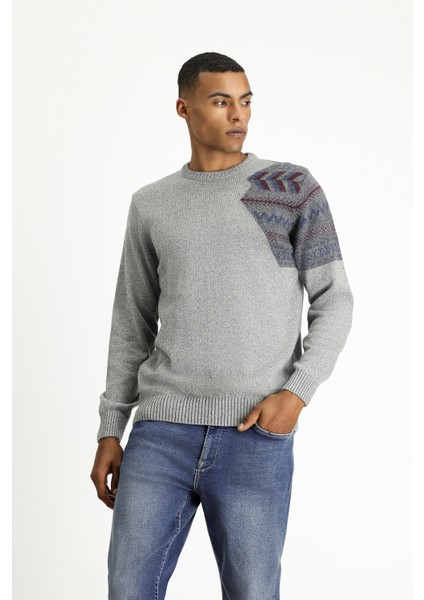 Bisiklet Yaka Desenli Yünlü Slim Fit Dar Kesim Triko Kazak fiyatları