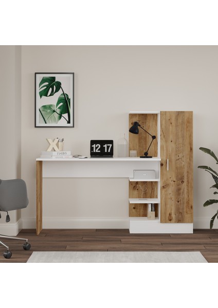 Wose Kitaplıklı Çalışma Masası, Çocuk Çalışma Masası Atlantik Çam Beyaz Wos2-Aw
