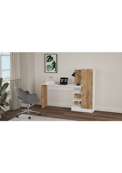 Wose Kitaplıklı Çalışma Masası, Çocuk Çalışma Masası Atlantik Çam Beyaz Wos2-Aw modelleri