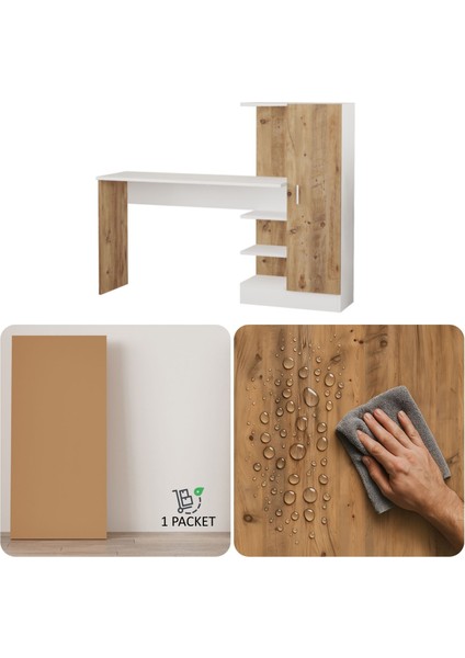 Wose Kitaplıklı Çalışma Masası, Çocuk Çalışma Masası Atlantik Çam Beyaz Wos2-Aw