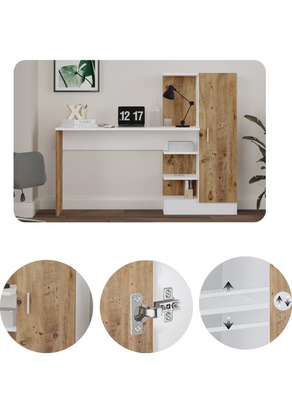 Wose Kitaplıklı Çalışma Masası, Çocuk Çalışma Masası Atlantik Çam Beyaz Wos2-Aw