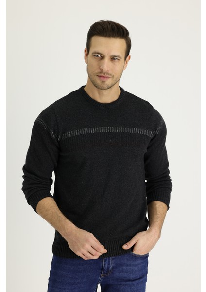 Bisiklet Yaka Regular Fit Yünlü Desenli Triko Kazak fiyatları