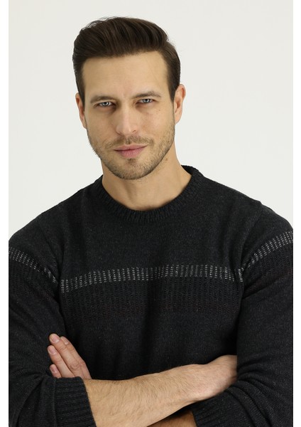 Bisiklet Yaka Regular Fit Yünlü Desenli Triko Kazak modelleri