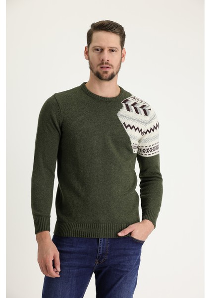 Bisiklet Yaka Desenli Yünlü Slim Fit Dar Kesim Triko Kazak fiyatları